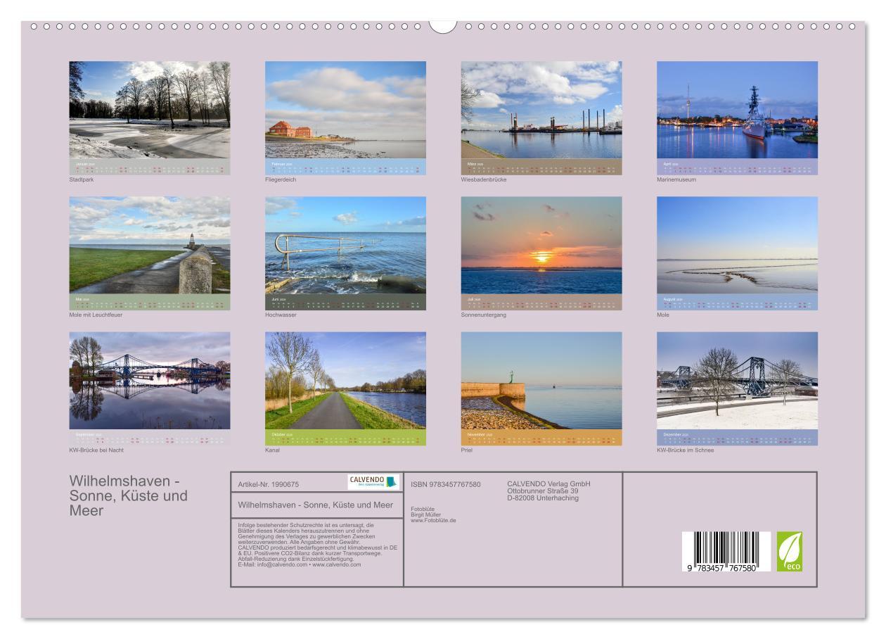Beispielinhalt (Bild) Wilhelmshaven - Sonne, Küste und Meer (hochwertiger Premium Wandkalender 2026 DIN A2 quer), Kunstdruck in Hochglanz
