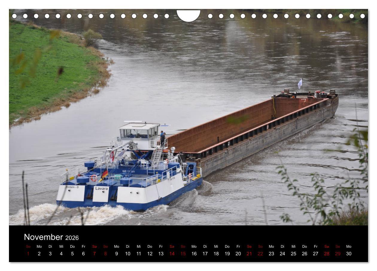 Beispielinhalt (Bild) Schiffe auf der Oberweser (Wandkalender 2026 DIN A4 quer), CALVENDO Monatskalender
