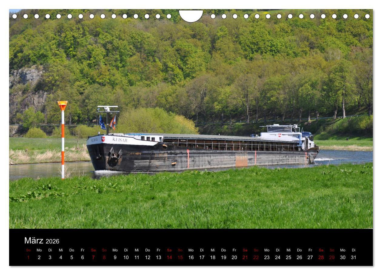 Beispielinhalt (Bild) Schiffe auf der Oberweser (Wandkalender 2026 DIN A4 quer), CALVENDO Monatskalender