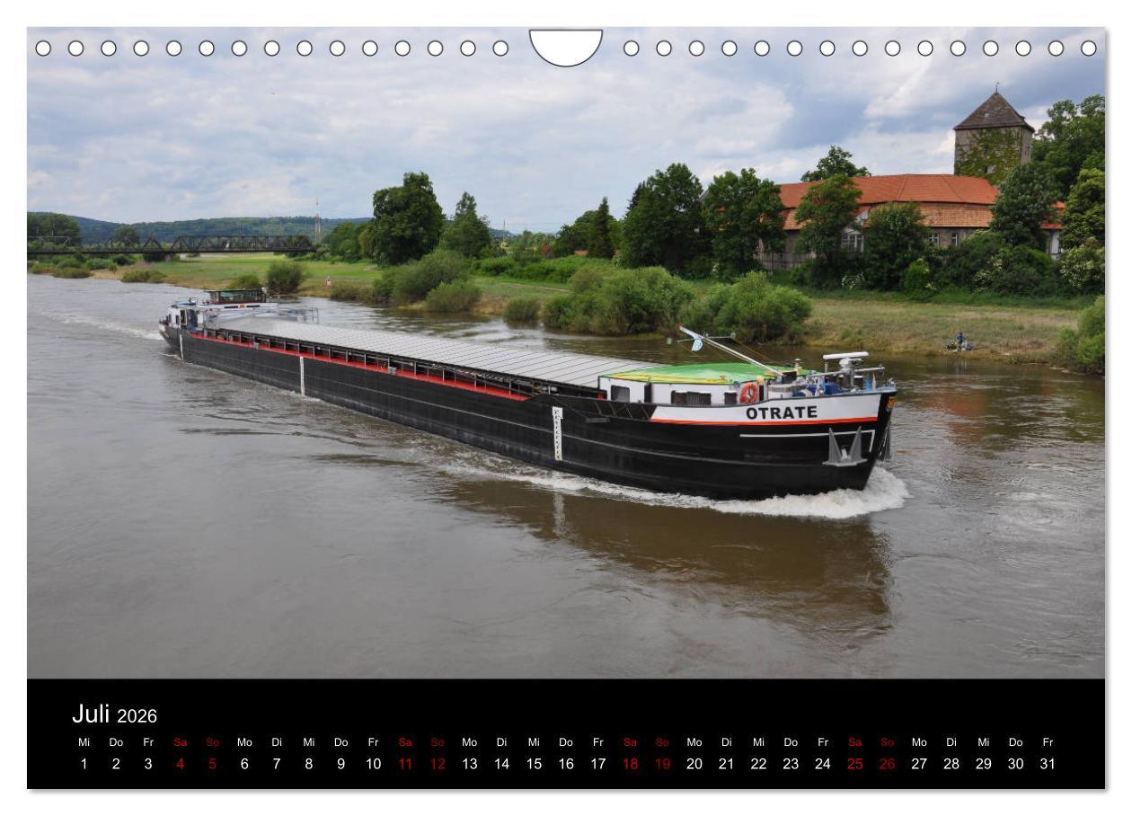 Beispielinhalt (Bild) Schiffe auf der Oberweser (Wandkalender 2026 DIN A4 quer), CALVENDO Monatskalender