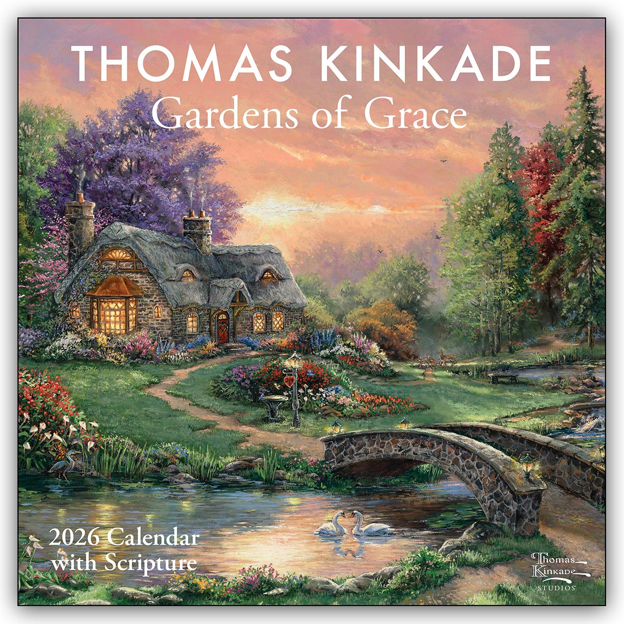 Vorderes Coverbild Thomas Kinkade Gardens of Grace 2026 Wall Calendar with Scripture