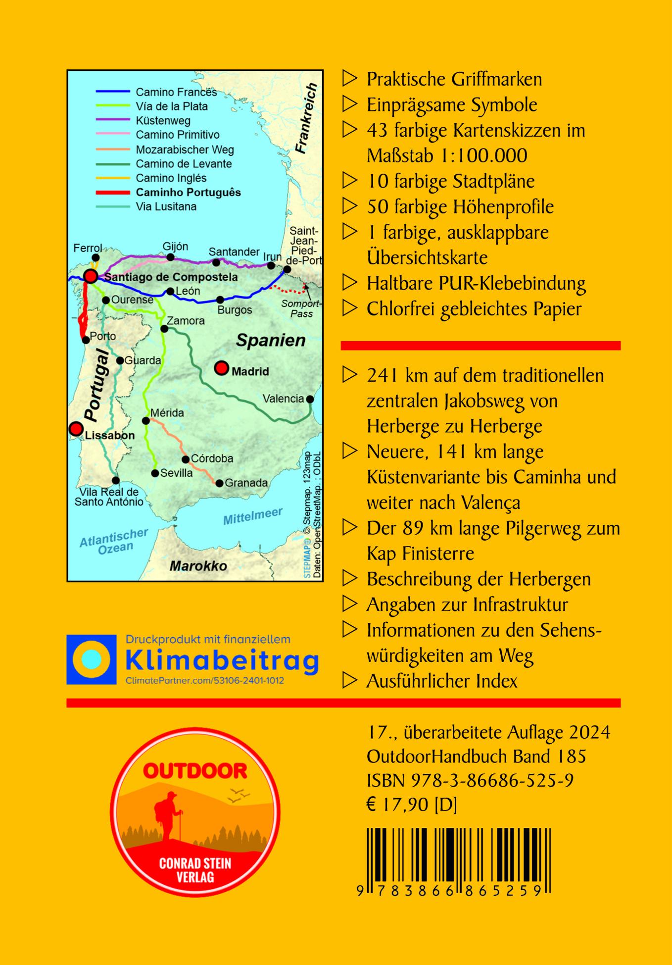 Rückseitencover Portugal Spanien: Jakobsweg Caminho Português von Porto nach Santiago und Finisterre