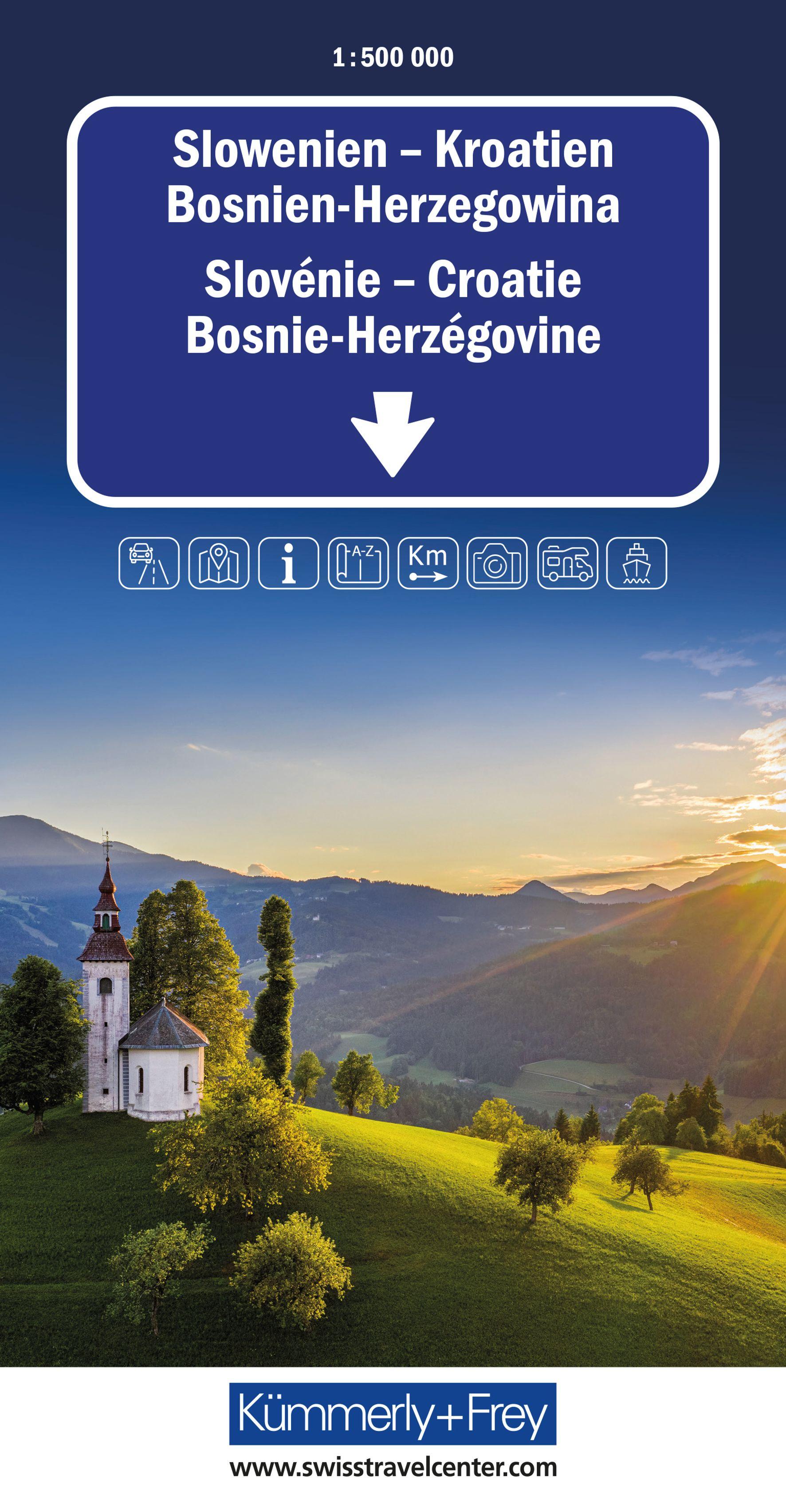 Vorderes Coverbild Kümmerly+Frey Strassenkarte Slowenien, Kroatien, Bosnien-Herzegowina 1:500.000