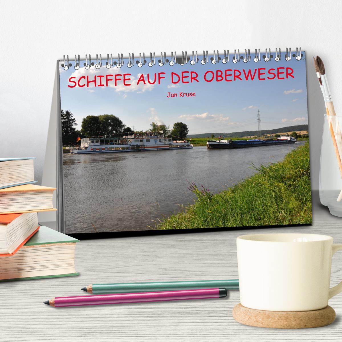 Beispielinhalt (Bild) Schiffe auf der Oberweser (Tischkalender 2026 DIN A5 quer), CALVENDO Monatskalender