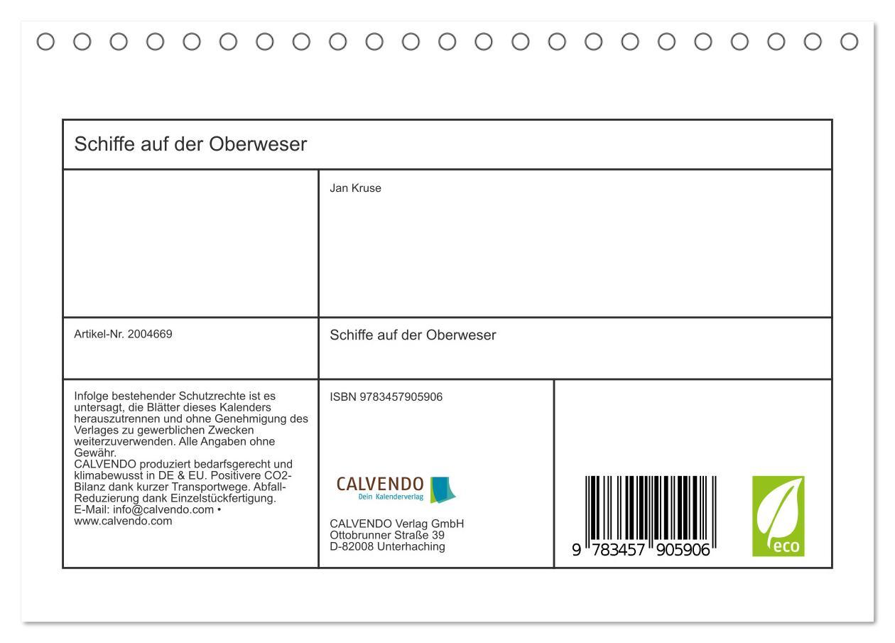 Beispielinhalt (Bild) Schiffe auf der Oberweser (Tischkalender 2026 DIN A5 quer), CALVENDO Monatskalender