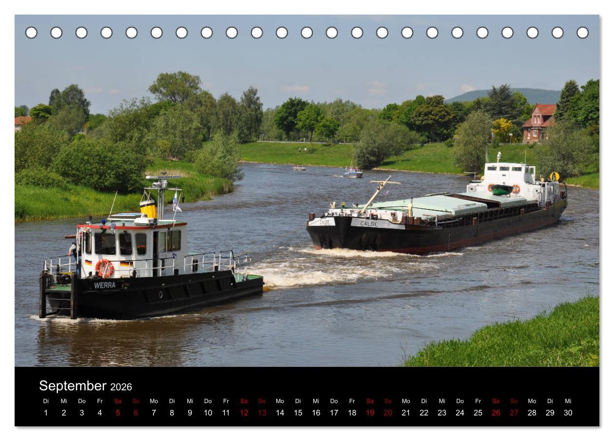 Beispielinhalt (Bild) Schiffe auf der Oberweser (Tischkalender 2026 DIN A5 quer), CALVENDO Monatskalender
