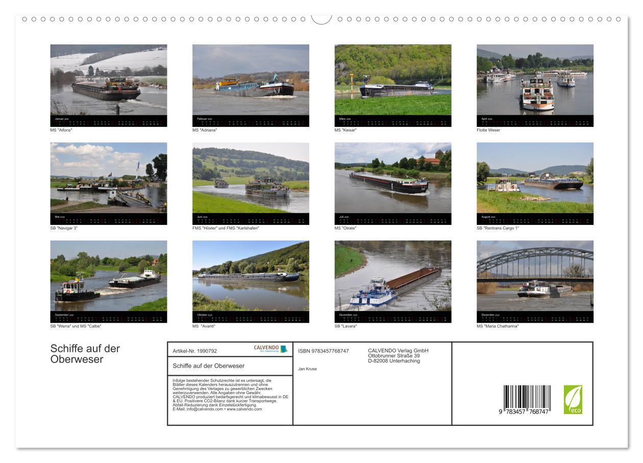 Beispielinhalt (Bild) Schiffe auf der Oberweser (hochwertiger Premium Wandkalender 2026 DIN A2 quer), Kunstdruck in Hochglanz