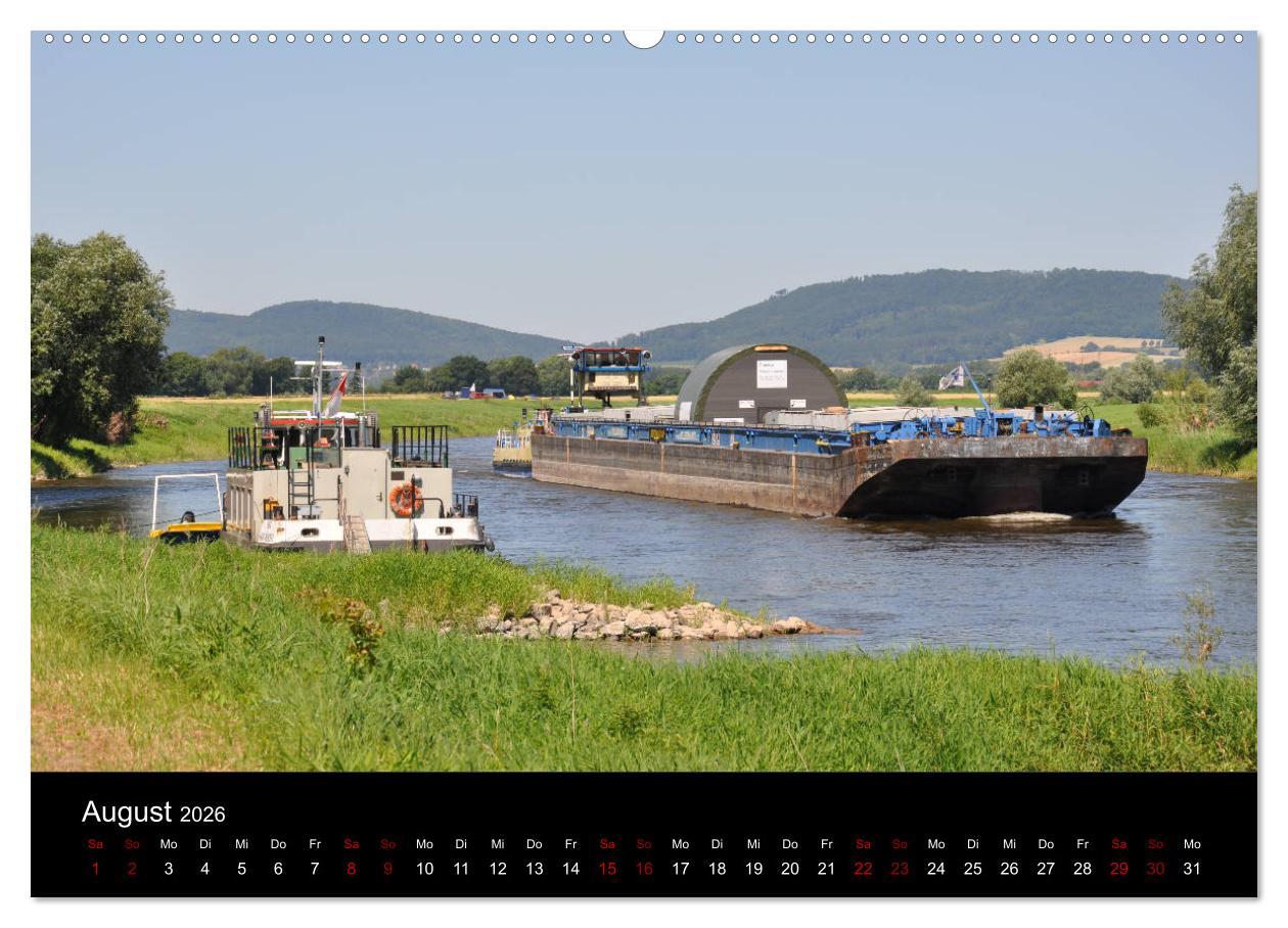 Beispielinhalt (Bild) Schiffe auf der Oberweser (hochwertiger Premium Wandkalender 2026 DIN A2 quer), Kunstdruck in Hochglanz