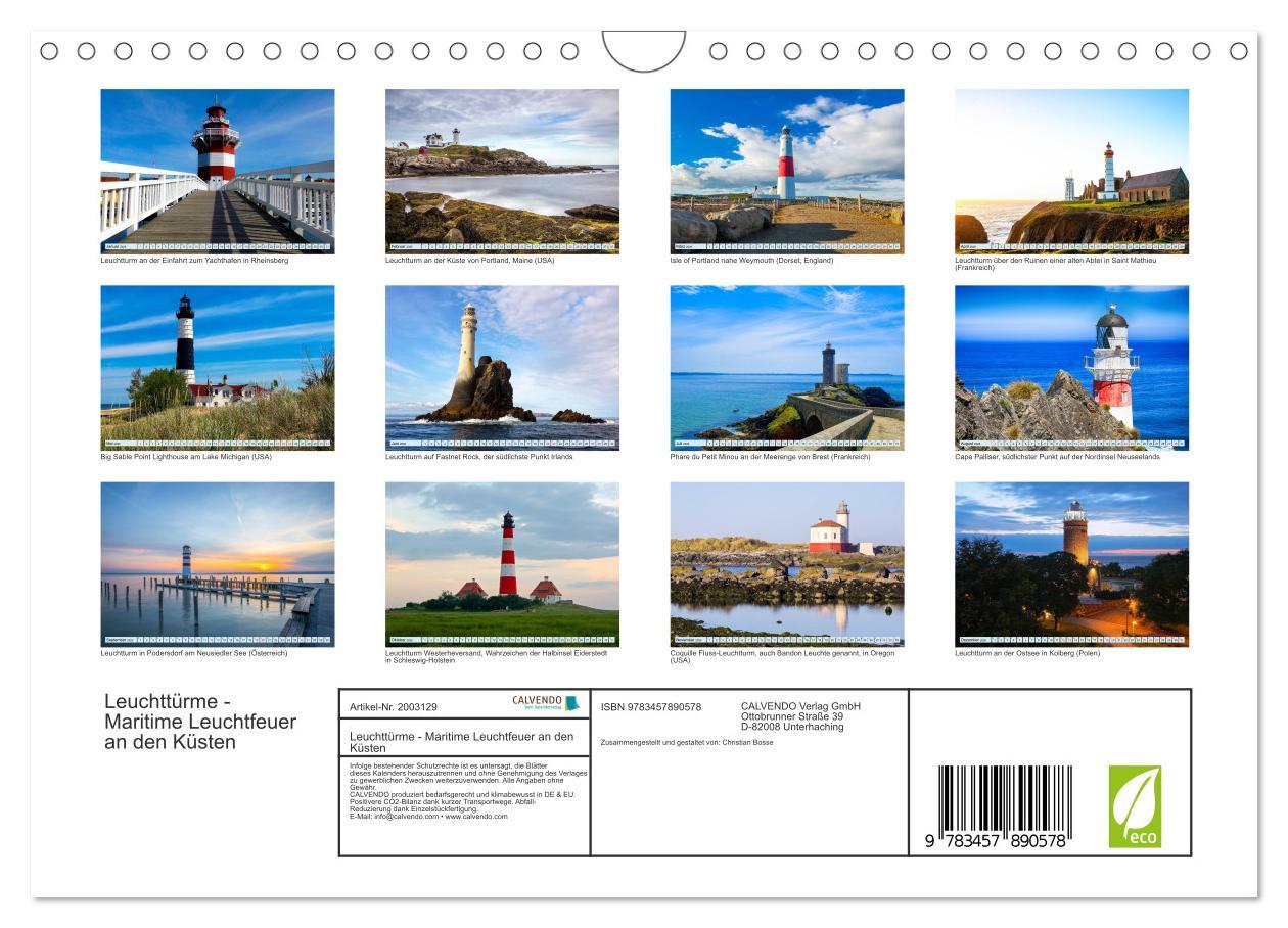 Beispielinhalt (Bild) Leuchttürme - Maritime Leuchtfeuer an den Küsten (Wandkalender 2026 DIN A4 quer), CALVENDO Monatskalender