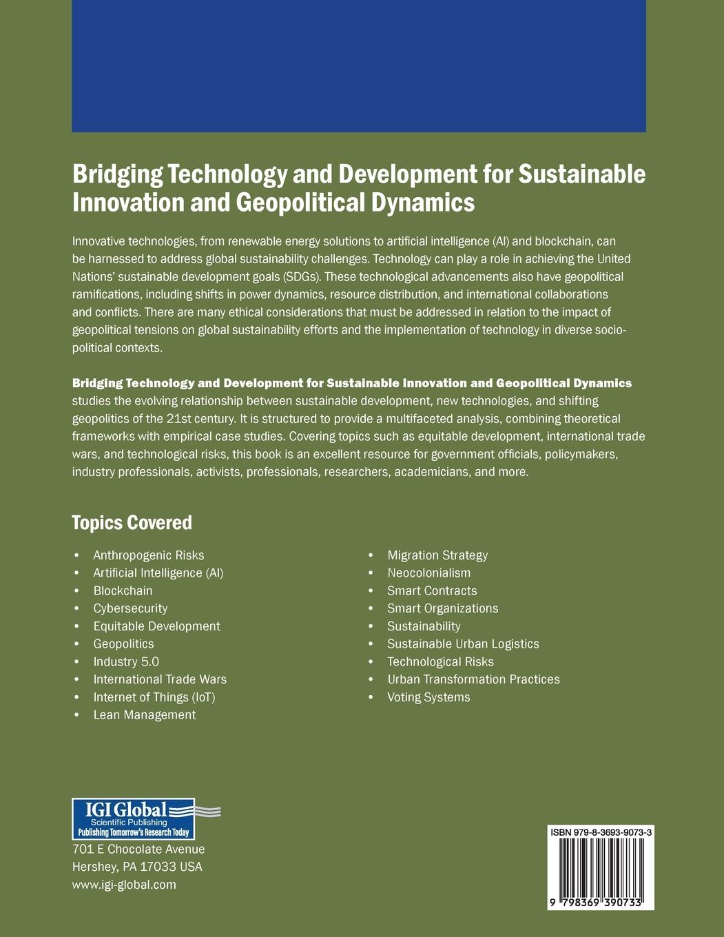 Rückseitencover Bridging Technology and Development for Sustainable Innovation and Geopolitical Dynamics