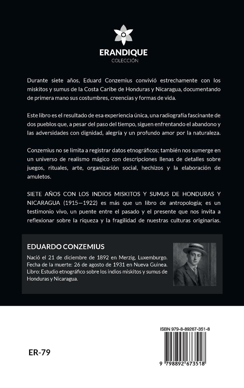 Rückseitencover Siete años con los indios miskitos y sumus de Honduras y Nicaragua (1915-1922)