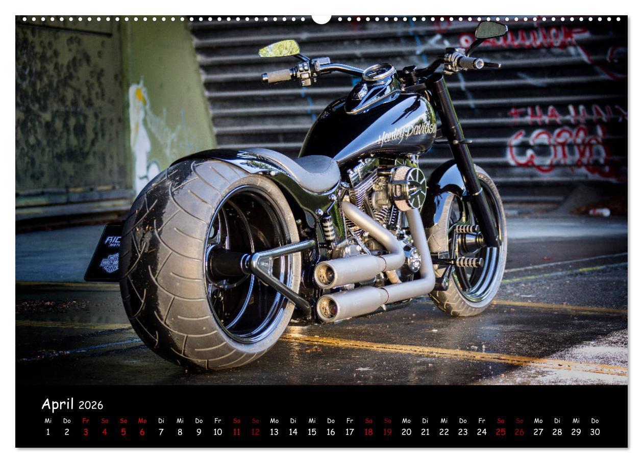 Beispielinhalt (Bild) Best of Custom- and Showbikes Kalender (hochwertiger Premium Wandkalender 2026 DIN A2 quer), Kunstdruck in Hochglanz