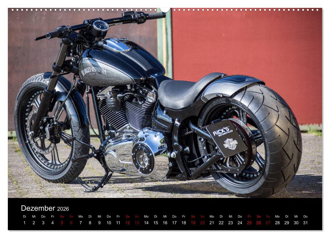 Beispielinhalt (Bild) Exklusive Best of Fat Ass Custombike Edition, feinste Harleys mit fettem Hintern (hochwertiger Premium Wandkalender 2026 DIN A2 quer), Kunstdruck in Hochglanz