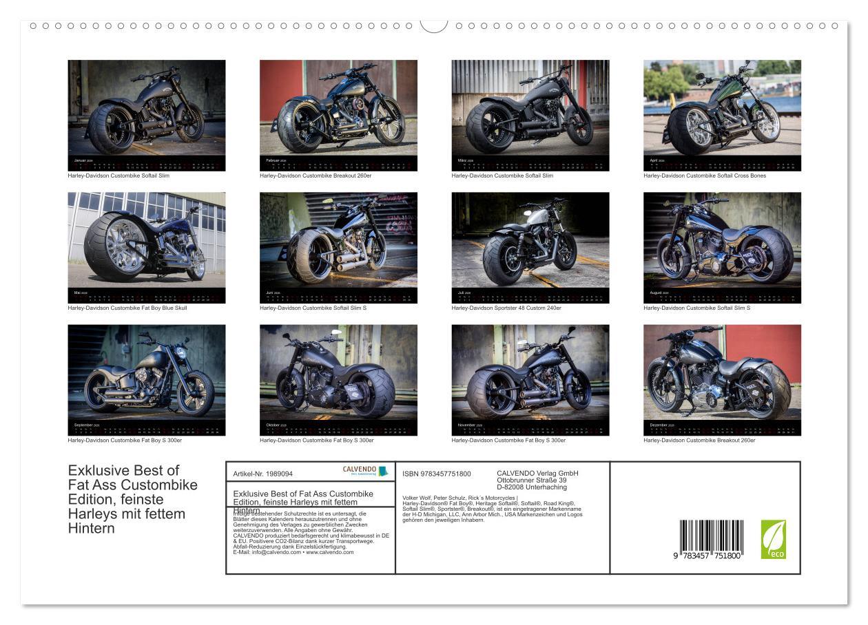 Beispielinhalt (Bild) Exklusive Best of Fat Ass Custombike Edition, feinste Harleys mit fettem Hintern (hochwertiger Premium Wandkalender 2026 DIN A2 quer), Kunstdruck in Hochglanz