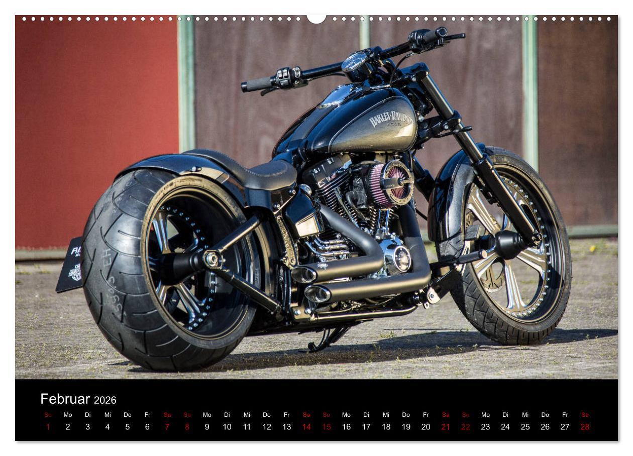 Beispielinhalt (Bild) Exklusive Best of Fat Ass Custombike Edition, feinste Harleys mit fettem Hintern (hochwertiger Premium Wandkalender 2026 DIN A2 quer), Kunstdruck in Hochglanz