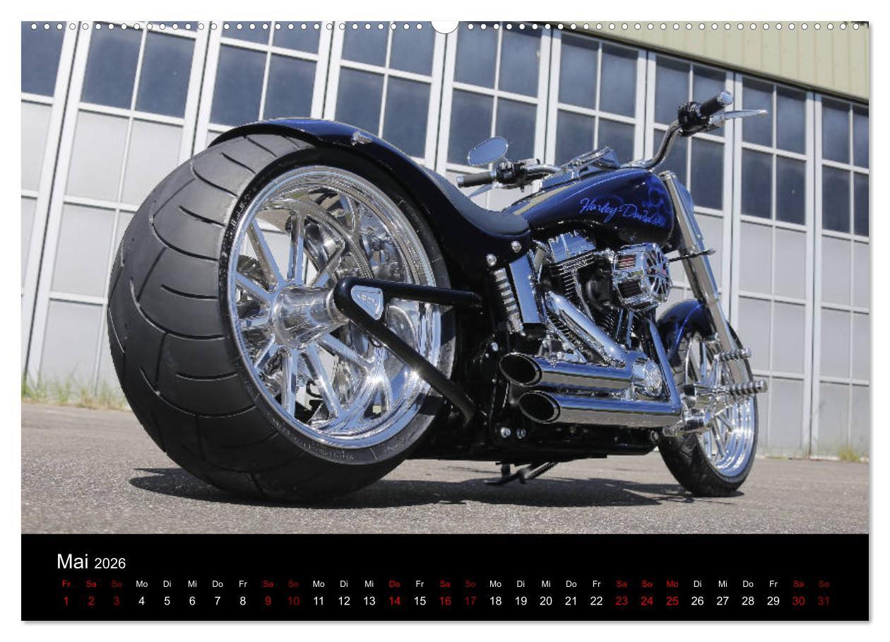 Beispielinhalt (Bild) Exklusive Best of Fat Ass Custombike Edition, feinste Harleys mit fettem Hintern (hochwertiger Premium Wandkalender 2026 DIN A2 quer), Kunstdruck in Hochglanz