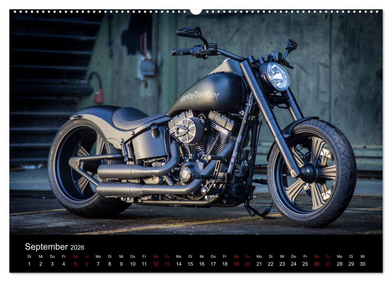 Beispielinhalt (Bild) Exklusive Best of Fat Ass Custombike Edition, feinste Harleys mit fettem Hintern (hochwertiger Premium Wandkalender 2026 DIN A2 quer), Kunstdruck in Hochglanz