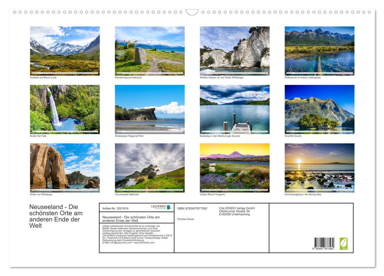 Beispielinhalt (Bild) Neuseeland - Die schönsten Orte am anderen Ende der Welt (Wandkalender 2026 DIN A2 quer), CALVENDO Monatskalender