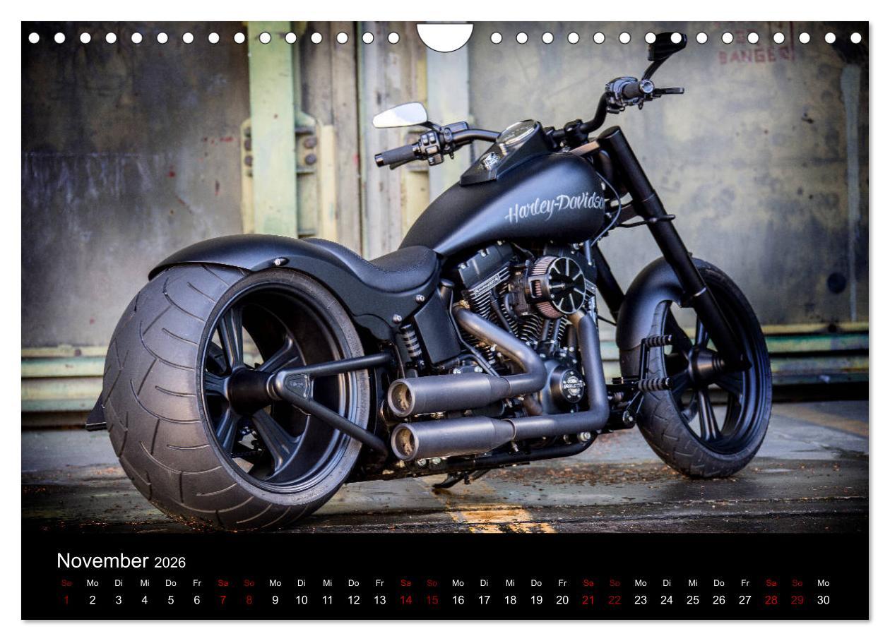 Beispielinhalt (Bild) Exklusive Best of Fat Ass Custombike Edition, feinste Harleys mit fettem Hintern (Wandkalender 2026 DIN A4 quer), CALVENDO Monatskalender