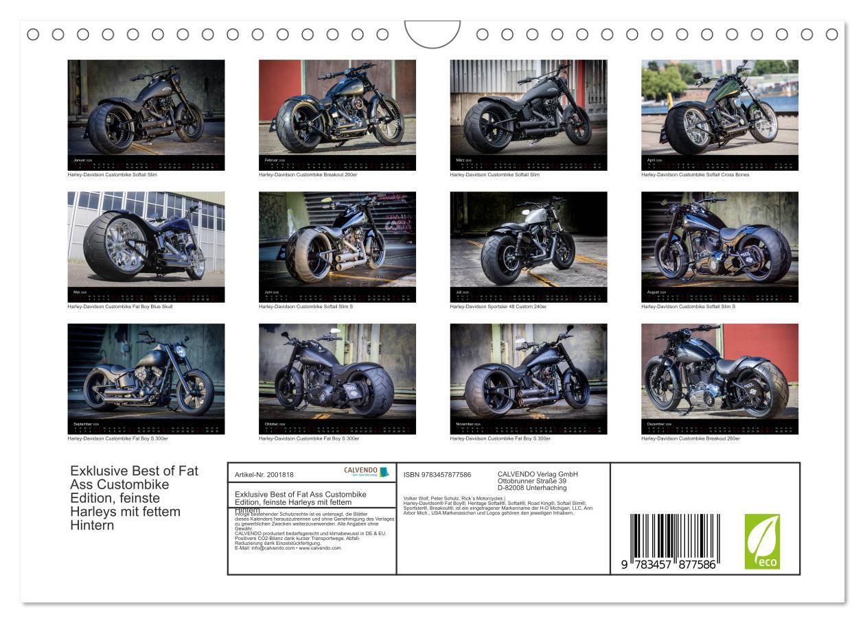 Beispielinhalt (Bild) Exklusive Best of Fat Ass Custombike Edition, feinste Harleys mit fettem Hintern (Wandkalender 2026 DIN A4 quer), CALVENDO Monatskalender