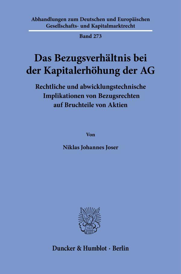Vorderes Coverbild Das Bezugsverhältnis bei der Kapitalerhöhung der AG