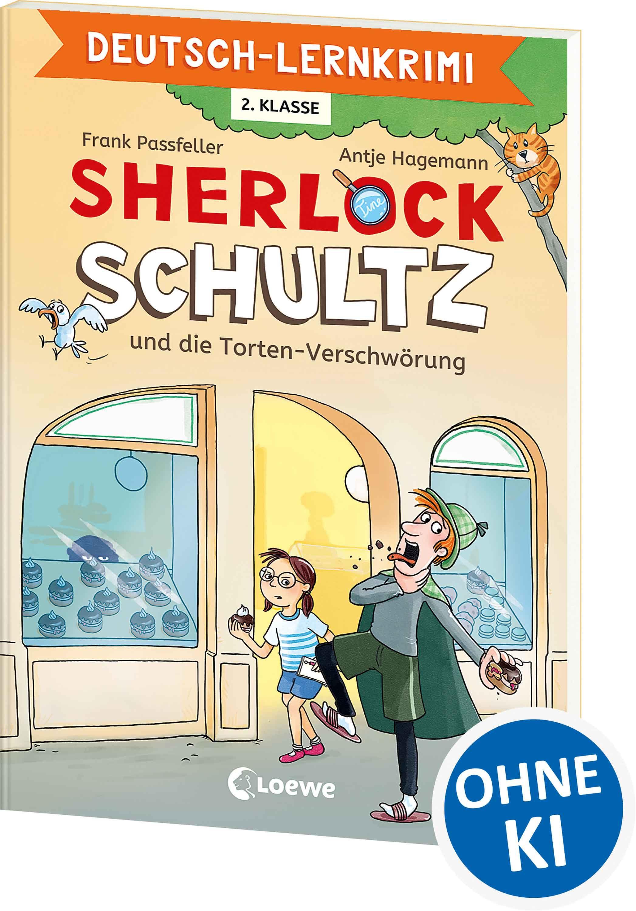 Vorderes Coverbild Deutsch-Lernkrimi - Sherlock Schultz und die Torten-Verschwörung