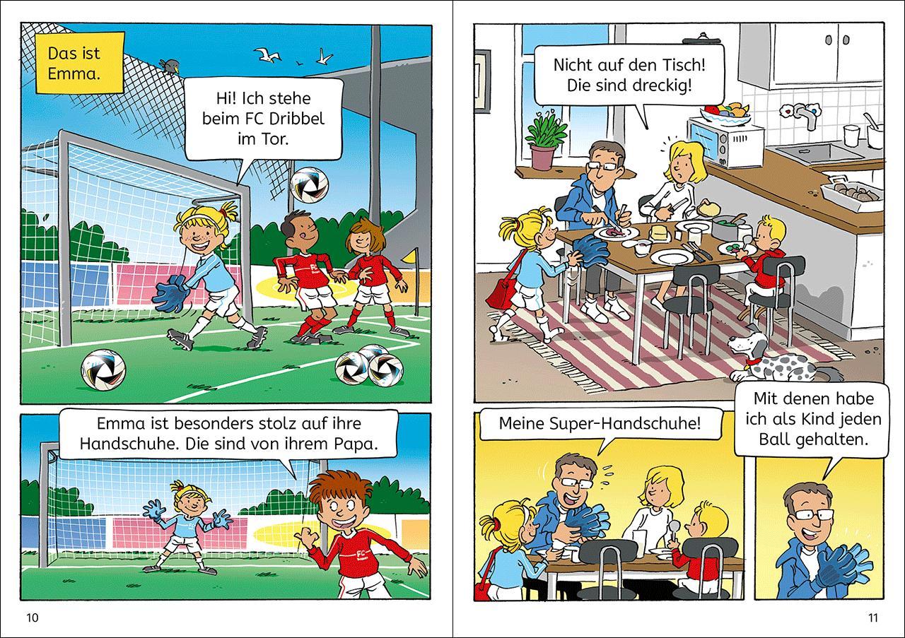 Beispielinhalt (Bild) Leselöwen Comics 1. Klasse - Fußball, Tore, große Träume