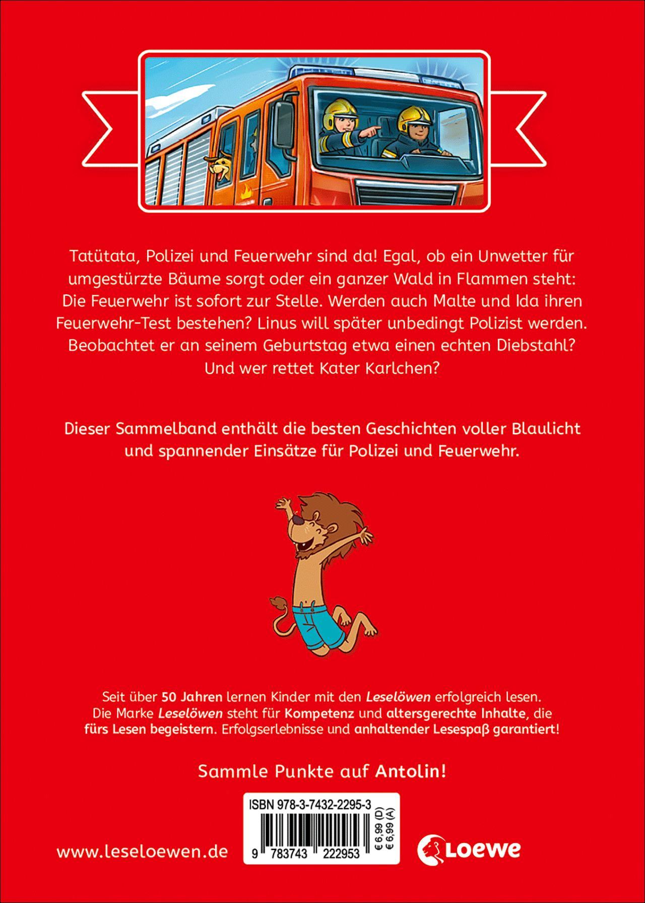 Beispielinhalt (Bild) Die schönsten Leselöwen-Geschichten zum Lesenlernen - Polizei und Feuerwehr