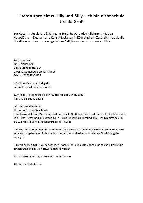 Beispielinhalt (Bild) Literaturprojekt zu Lilly und Billy - Ich bin nicht schuld!