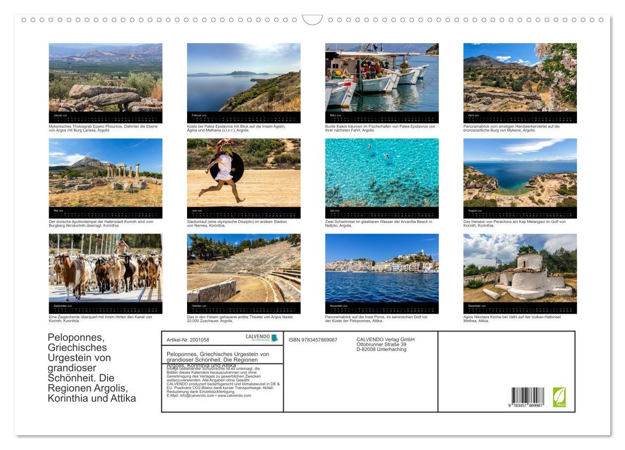 Beispielinhalt (Bild) Peloponnes, Griechisches Urgestein von grandioser Schönheit. Die Regionen Argolis, Korinthia und Attika (Wandkalender 2026 DIN A2 quer), CALVENDO Monatskalender