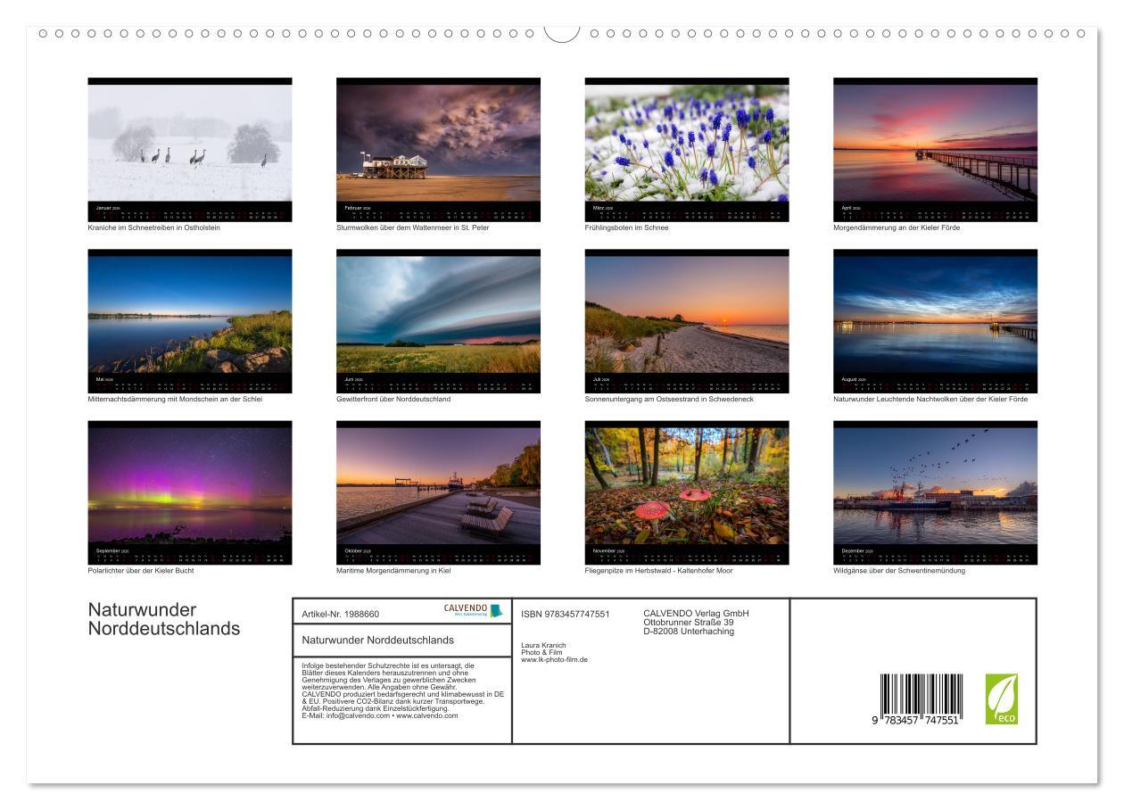 Beispielinhalt (Bild) Naturwunder Norddeutschlands (hochwertiger Premium Wandkalender 2026 DIN A2 quer), Kunstdruck in Hochglanz