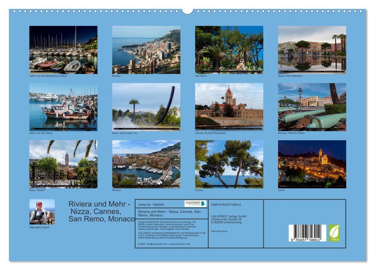 Beispielinhalt (Bild) Riviera und Mehr - Nizza, Cannes, San Remo, Monaco (hochwertiger Premium Wandkalender 2026 DIN A2 quer), Kunstdruck in Hochglanz