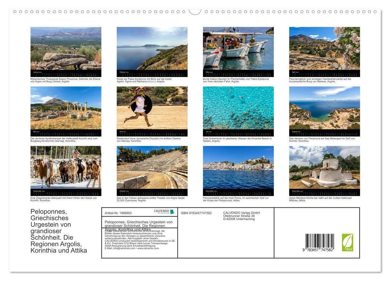 Beispielinhalt (Bild) Peloponnes, Griechisches Urgestein von grandioser Schönheit. Die Regionen Argolis, Korinthia und Attika (hochwertiger Premium Wandkalender 2026 DIN A2 quer), Kunstdruck in Hochglanz