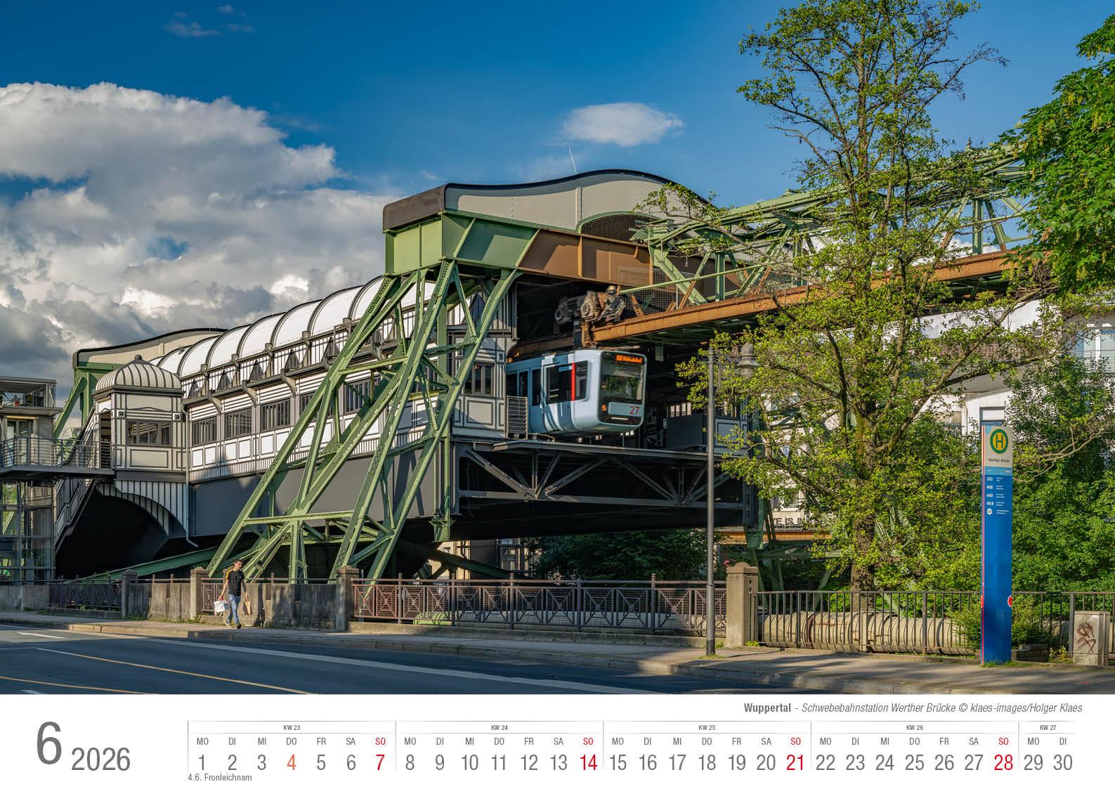 Beispielinhalt (Bild) Wuppertal 2026 Bildkalender A3 Spiralbindung