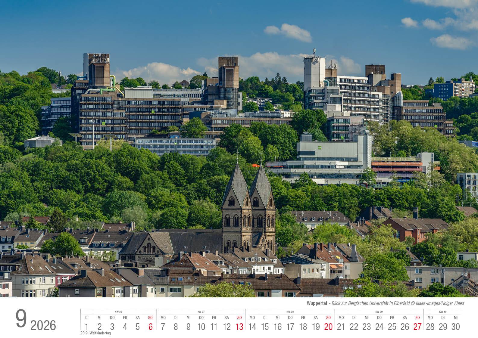 Beispielinhalt (Bild) Wuppertal 2026 Bildkalender A3 Spiralbindung