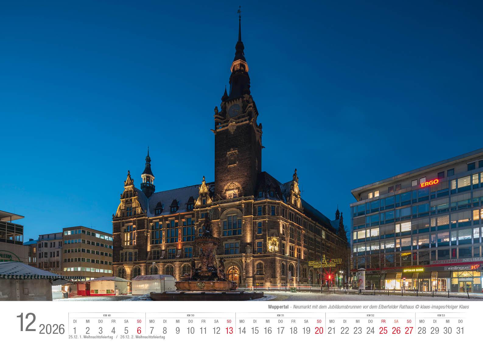 Beispielinhalt (Bild) Wuppertal 2026 Bildkalender A3 Spiralbindung