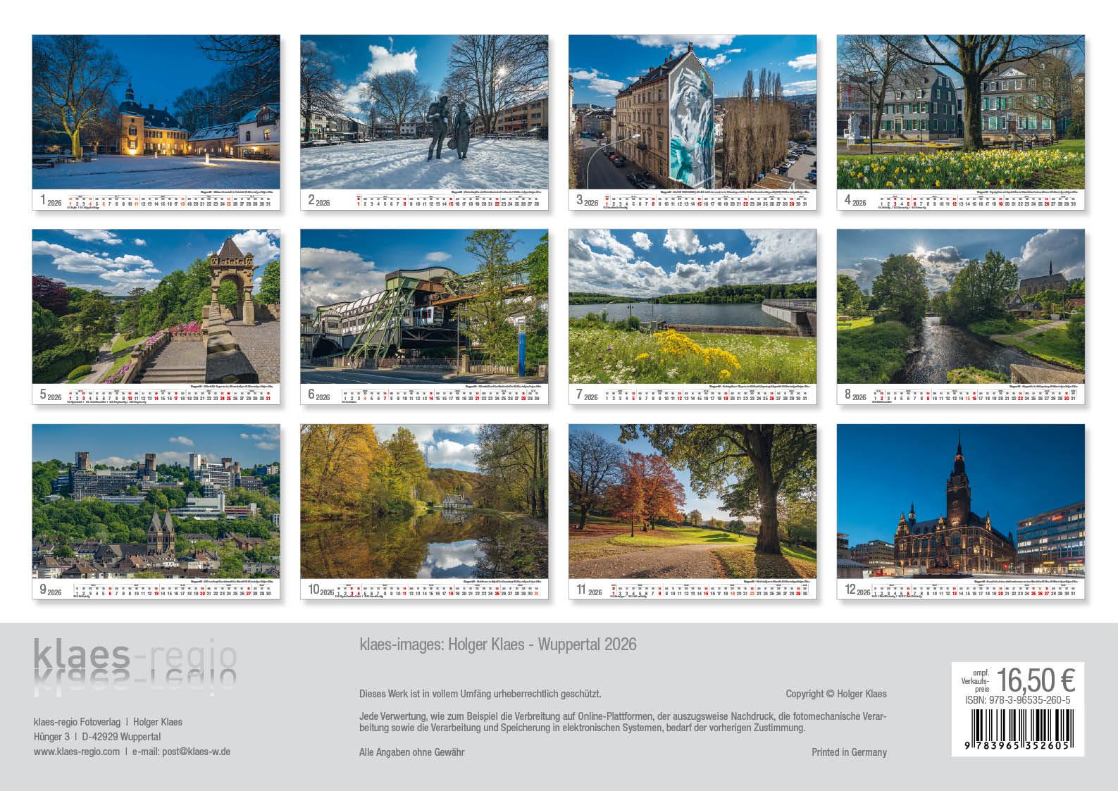 Rückseitencover Wuppertal 2026 Bildkalender A3 Spiralbindung