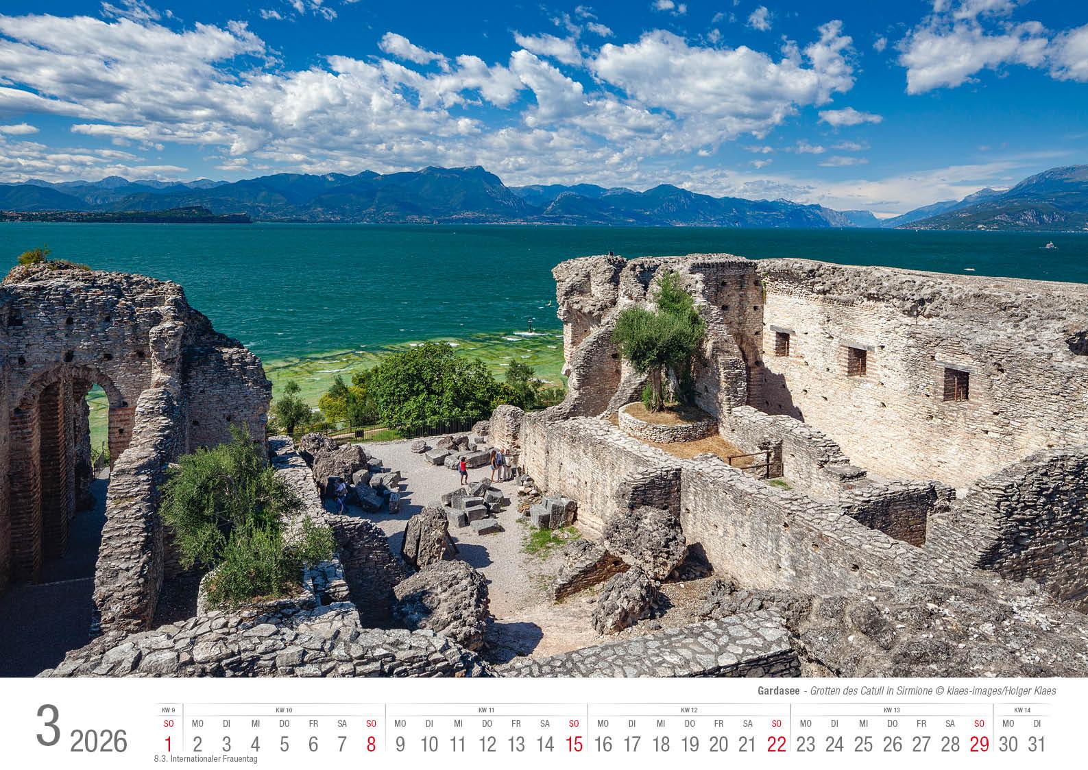 Beispielinhalt (Bild) Gardasee 2026 Bildkalender A3 cm quer, spiralgebunden