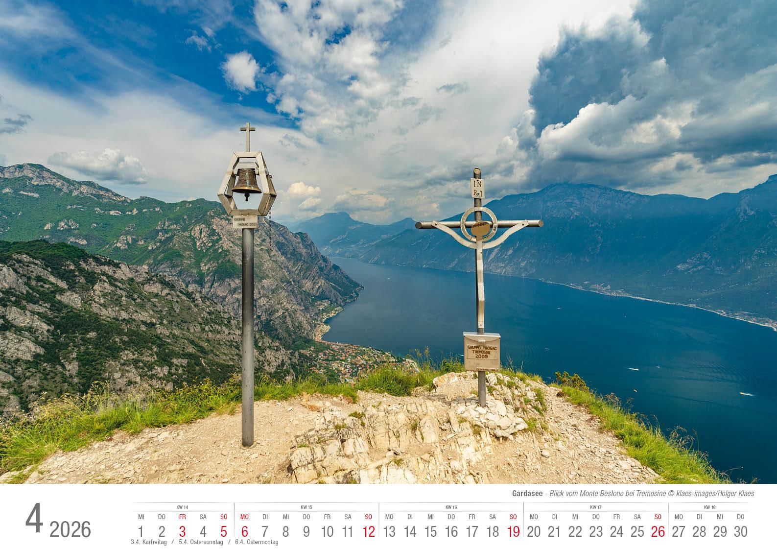 Beispielinhalt (Bild) Gardasee 2026 Bildkalender A3 cm quer, spiralgebunden