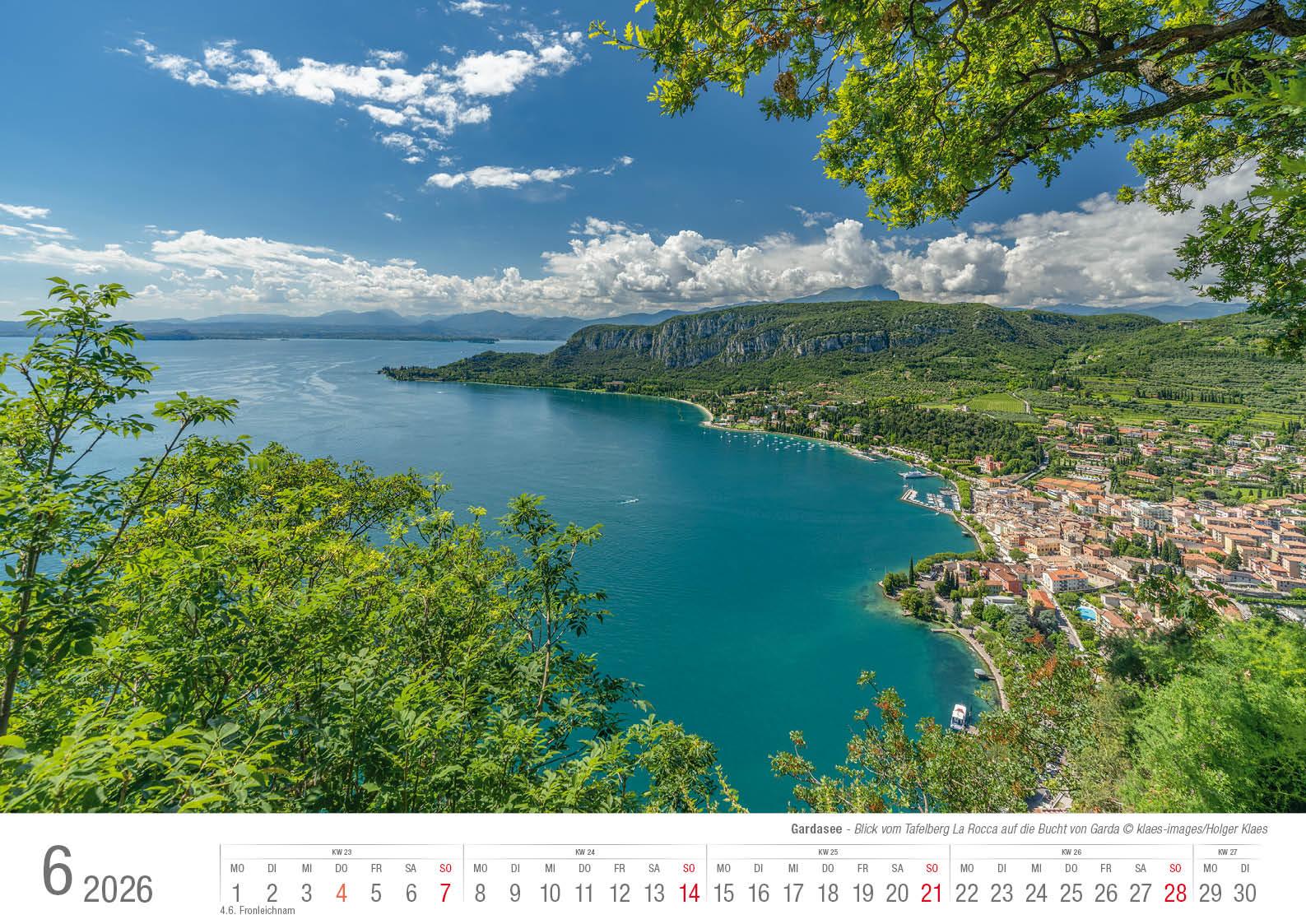 Beispielinhalt (Bild) Gardasee 2026 Bildkalender A3 cm quer, spiralgebunden