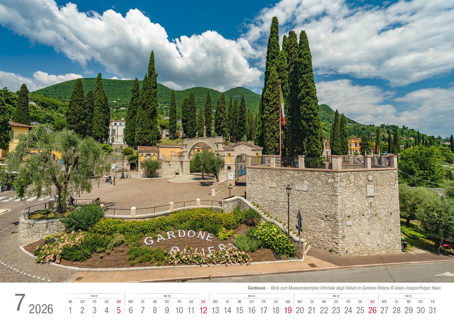 Beispielinhalt (Bild) Gardasee 2026 Bildkalender A3 cm quer, spiralgebunden