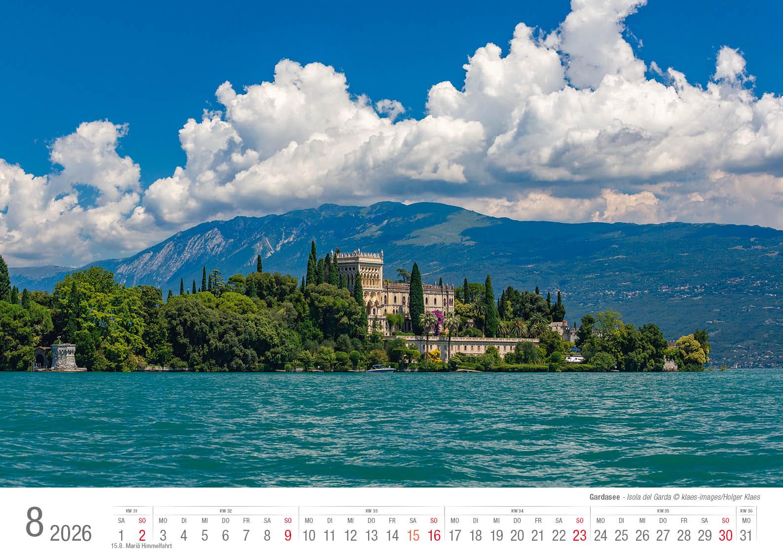Beispielinhalt (Bild) Gardasee 2026 Bildkalender A3 cm quer, spiralgebunden