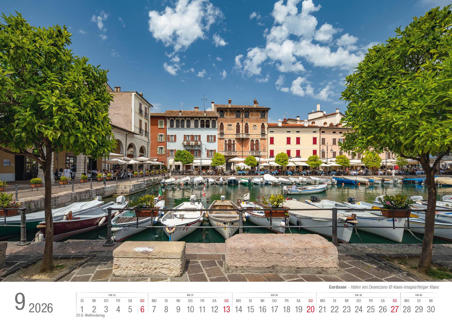 Beispielinhalt (Bild) Gardasee 2026 Bildkalender A3 cm quer, spiralgebunden