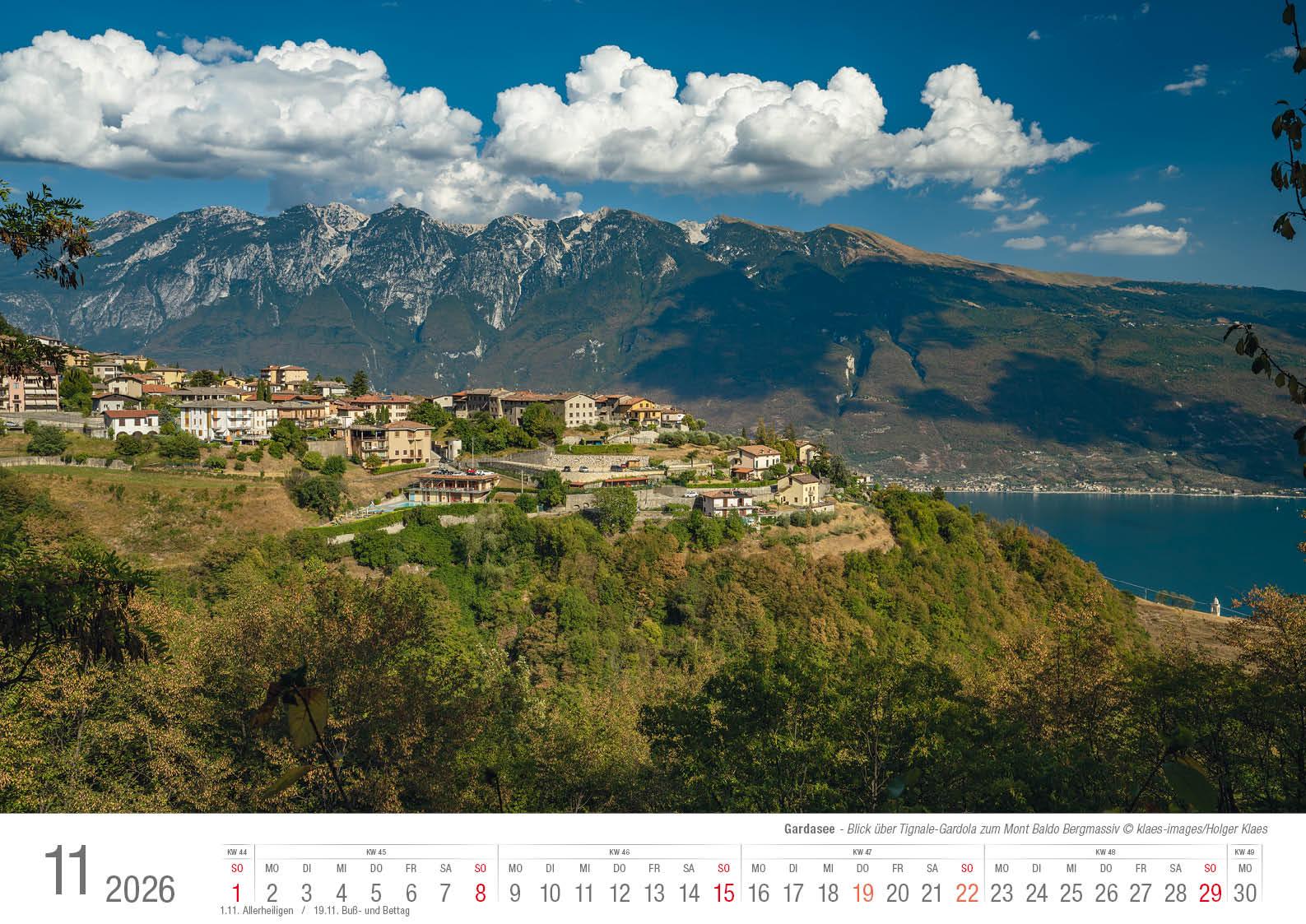 Beispielinhalt (Bild) Gardasee 2026 Bildkalender A3 cm quer, spiralgebunden