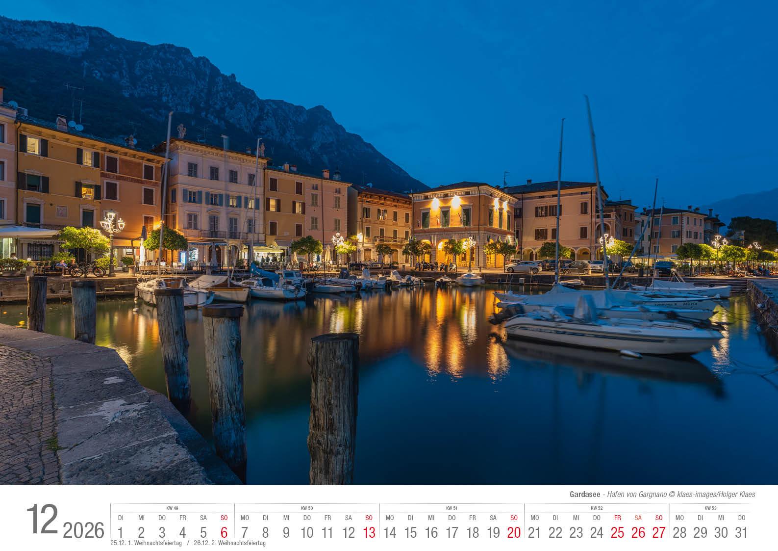Beispielinhalt (Bild) Gardasee 2026 Bildkalender A3 cm quer, spiralgebunden