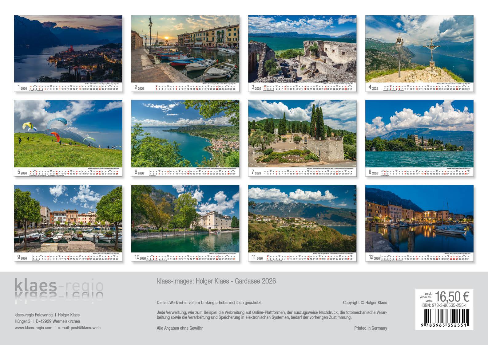 Rückseitencover Gardasee 2026 Bildkalender A3 cm quer, spiralgebunden