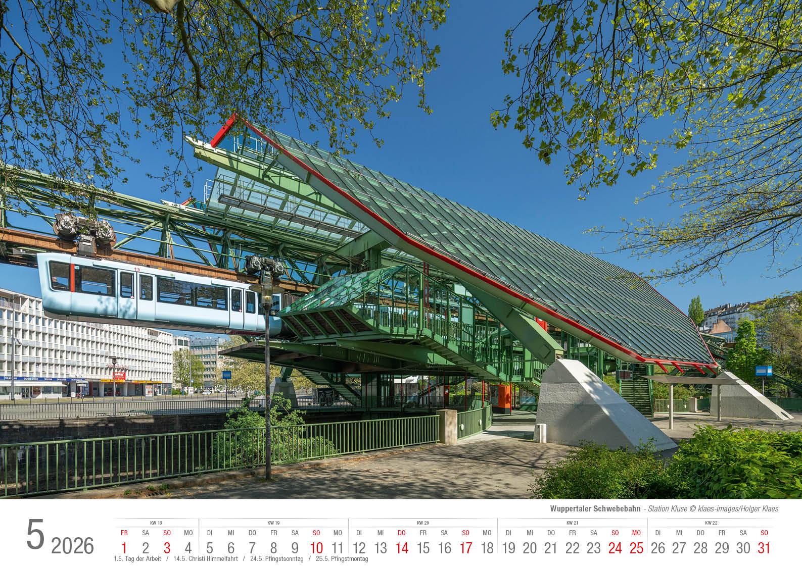 Beispielinhalt (Bild) Wuppertaler Schwebebahn 2026 Bildkalender A3 Spiralbindung