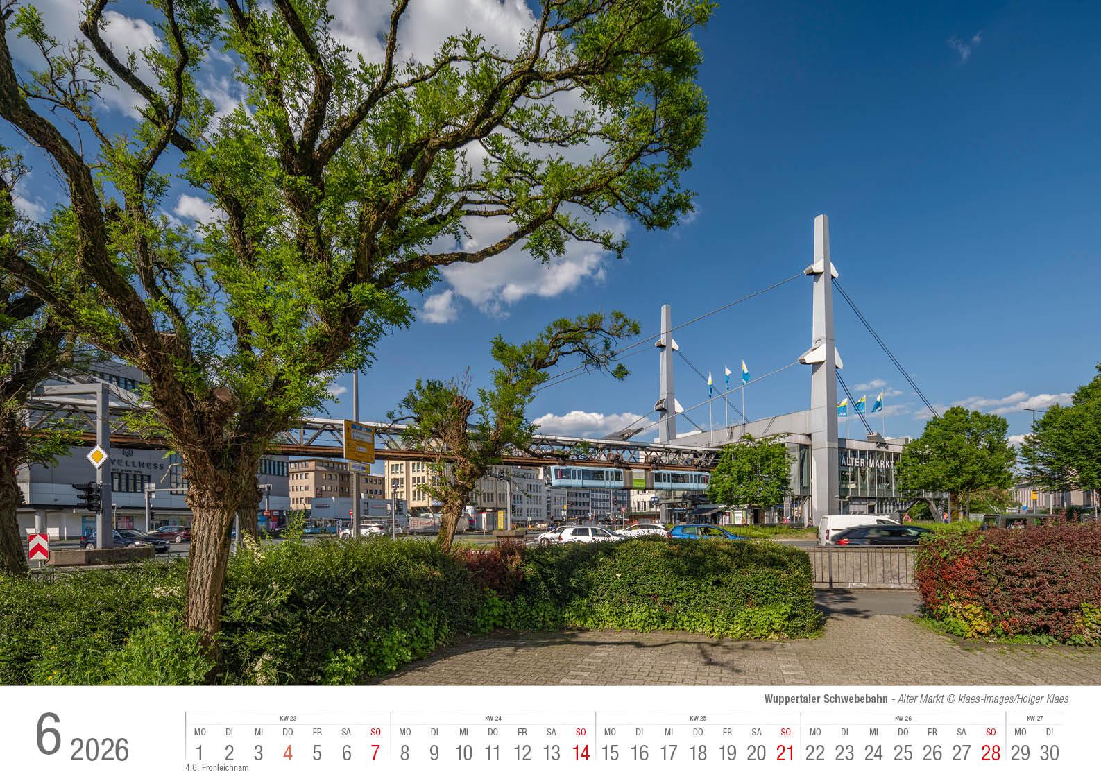 Beispielinhalt (Bild) Wuppertaler Schwebebahn 2026 Bildkalender A3 Spiralbindung