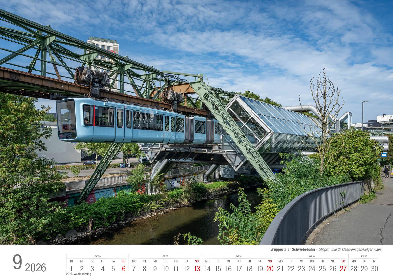 Beispielinhalt (Bild) Wuppertaler Schwebebahn 2026 Bildkalender A3 Spiralbindung
