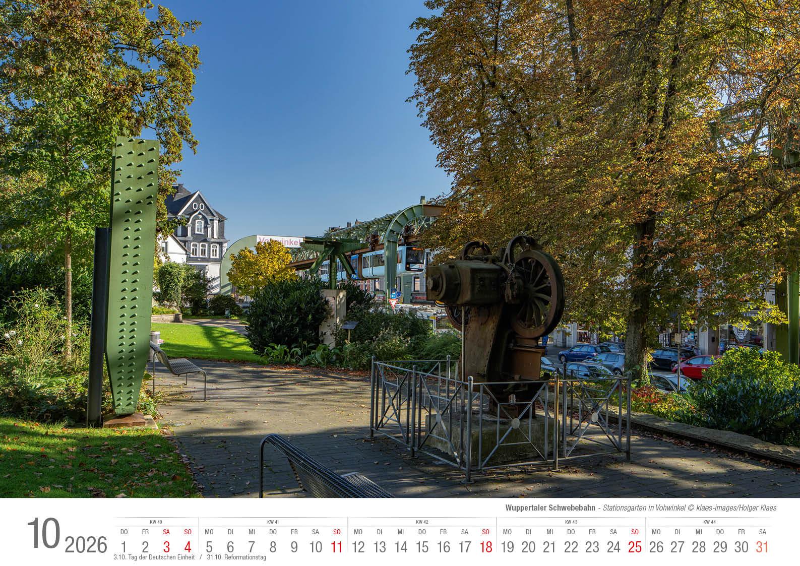 Beispielinhalt (Bild) Wuppertaler Schwebebahn 2026 Bildkalender A3 Spiralbindung